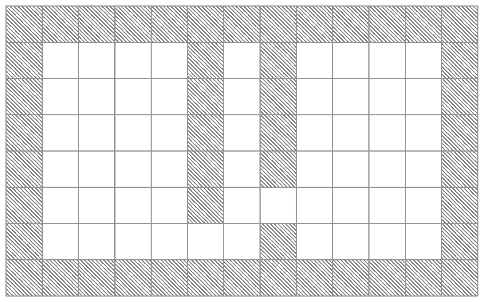 A rectangular grid shows solid shaded squares indicating the position of walls